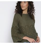 ONLY Women Olive Green Self Design Top