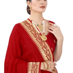 Kad Creations  Red zari embroidery with siroski and hot fix stone work Vichitra Silk Wedding wear Saree for women Sari Saris