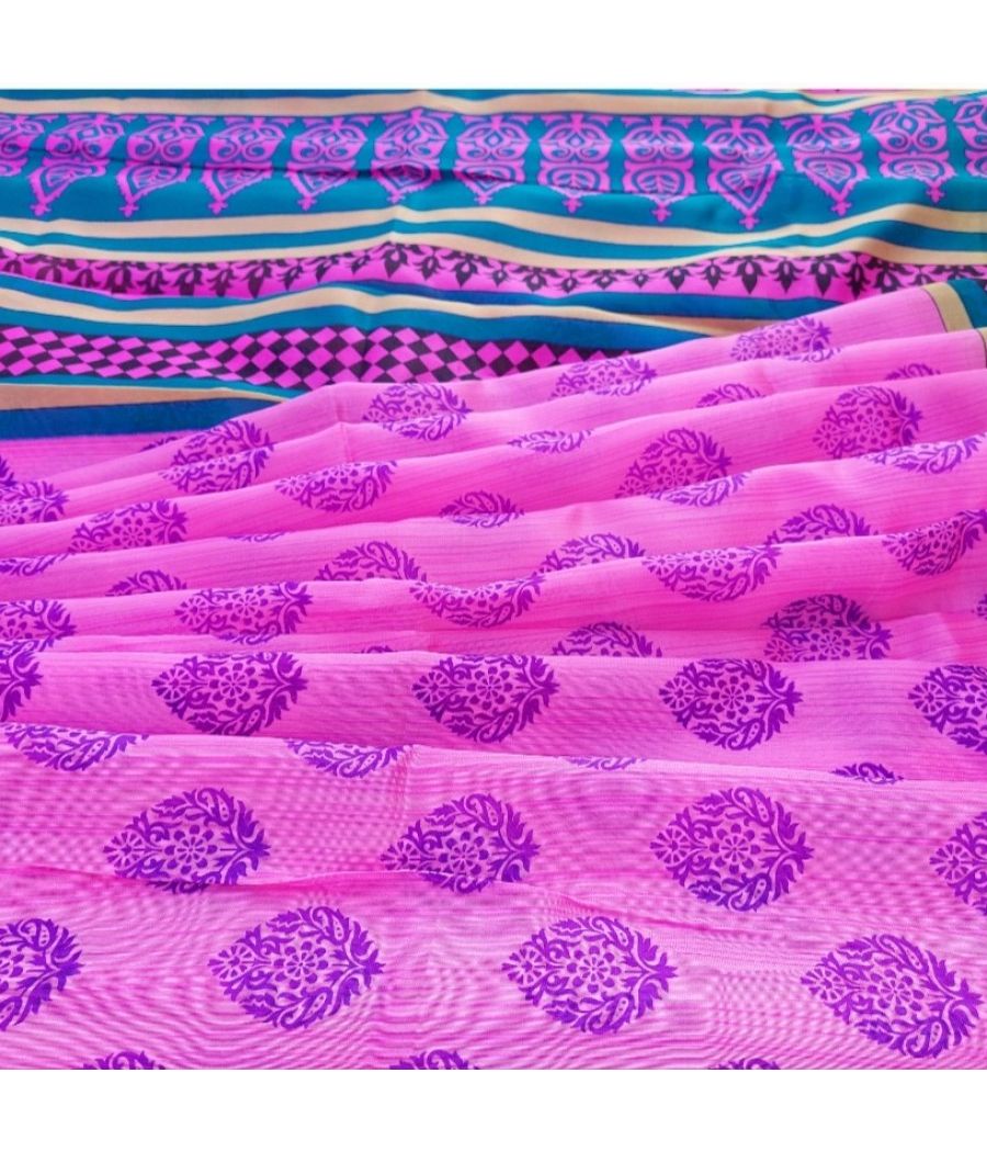 Pink And Blue Saree With Heavy Border