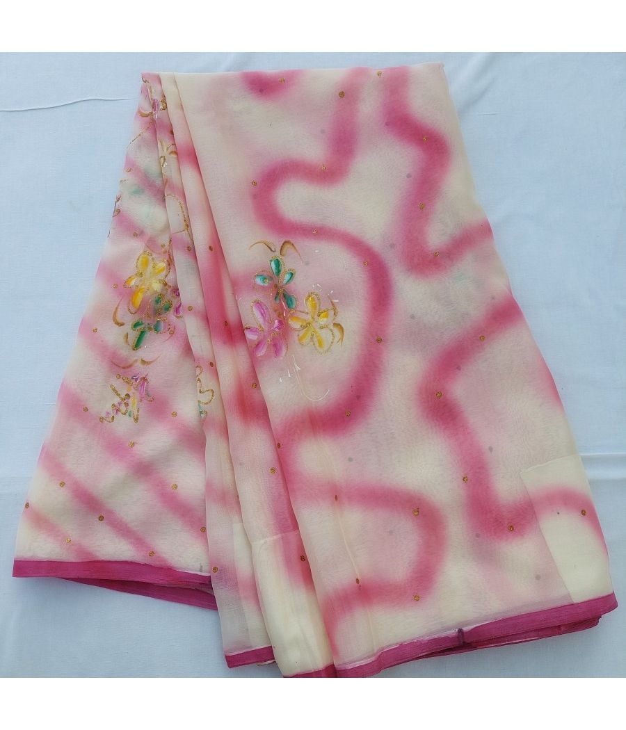 Pink And Cream Saree With Ombre Effect
