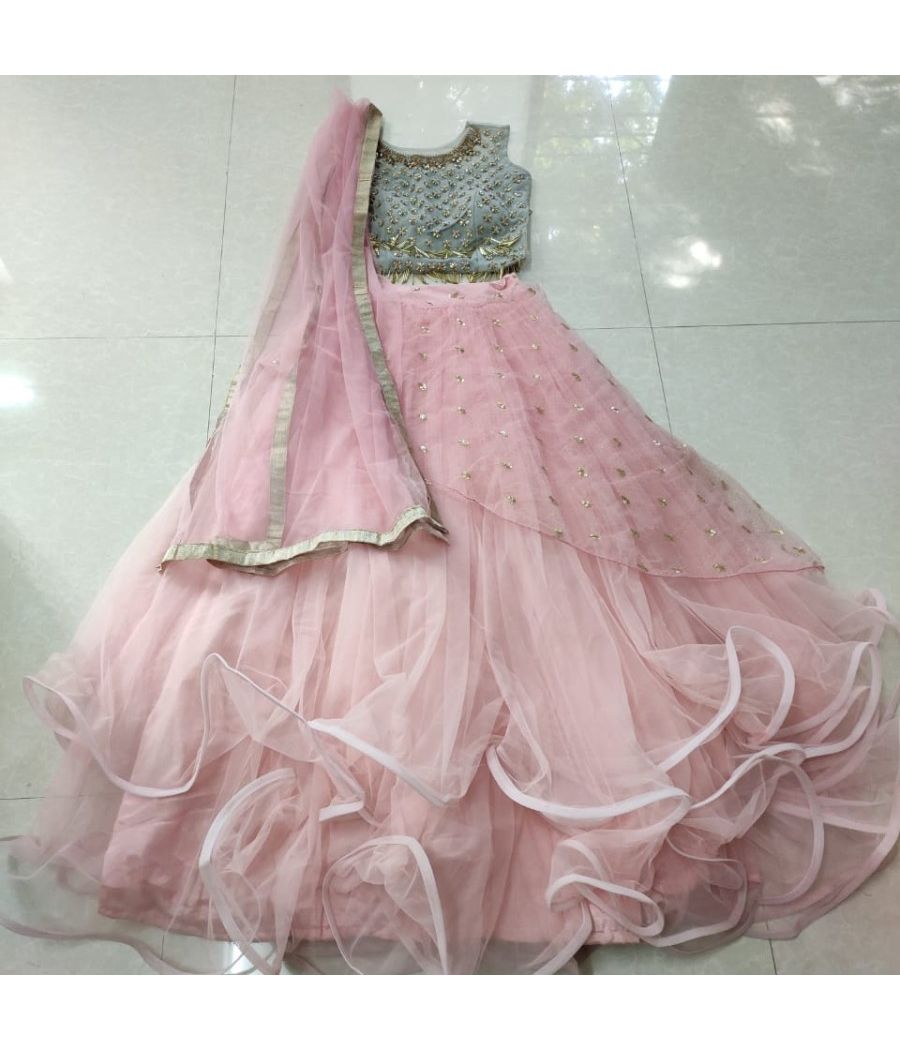 Pink Barbie frill dress with grey crop top