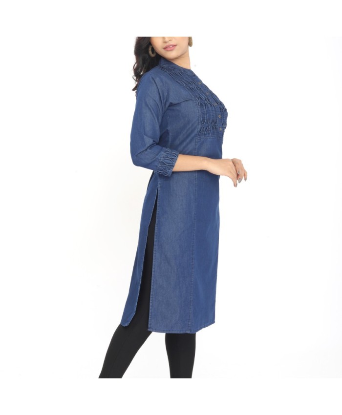 Women's Cotton Blue Denim Kurti Denim Anarkali Kurta – Lady India