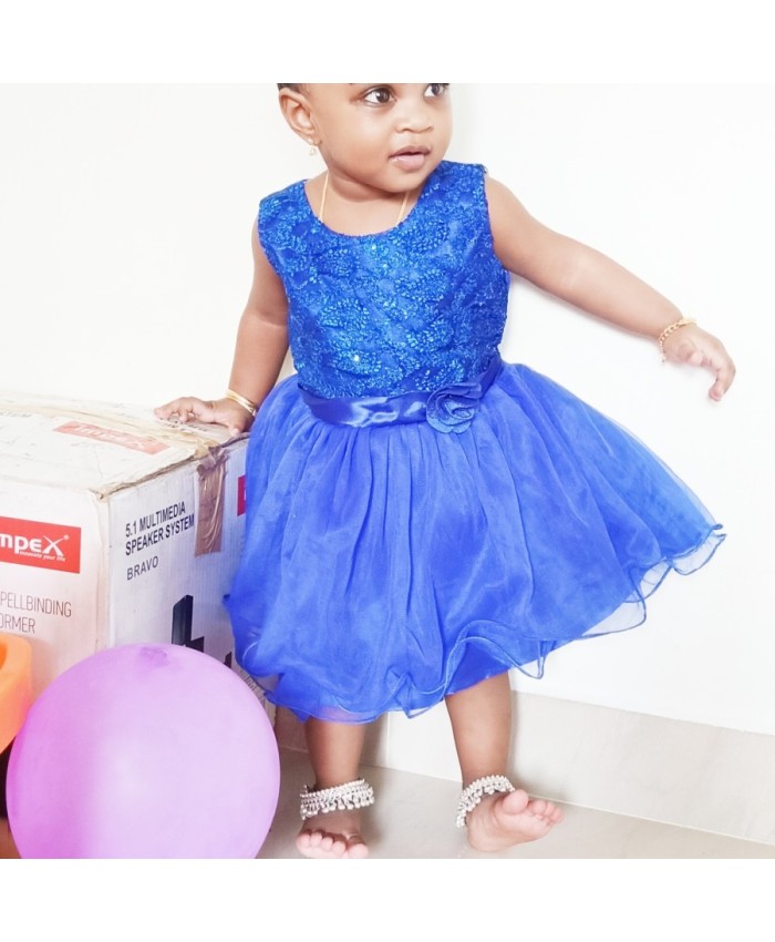 Shades of Blue Dress with Hair Accessory-Girls Party Wear | The Little  Factory