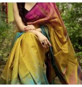 Multi coloured glowing silk saree with blouse