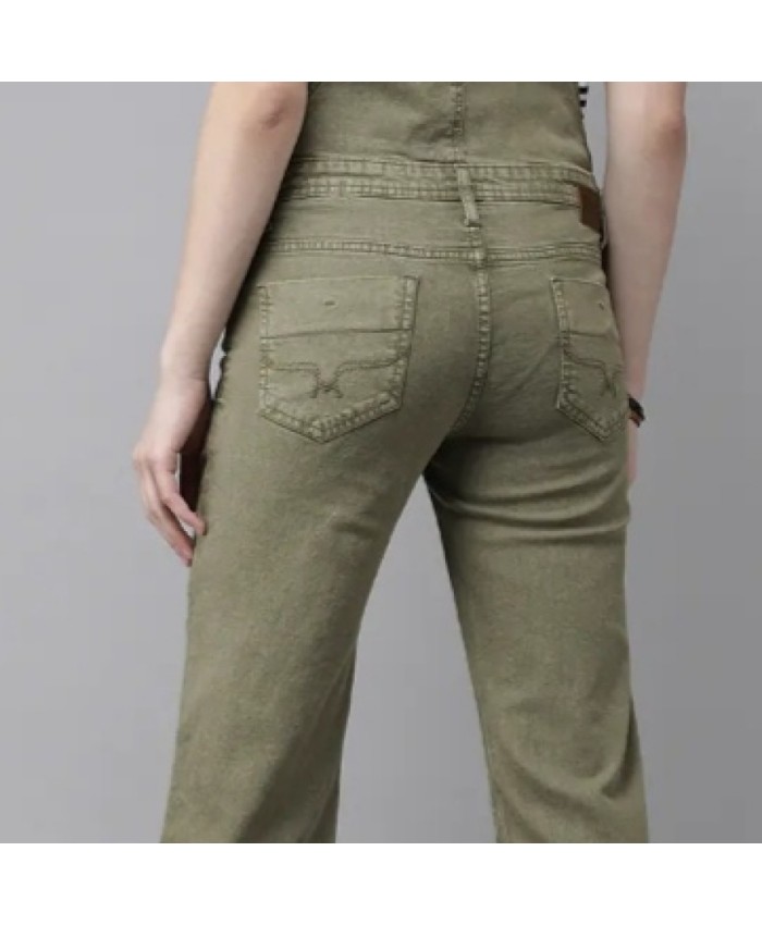 Women's Black & Green Denim Colourblock Relaxed Jeans