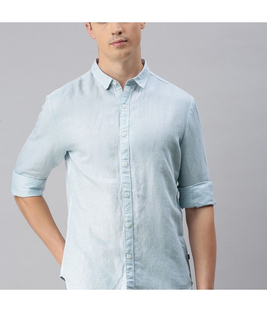 Levis Men Blue Cotton Linen Casual Shirt