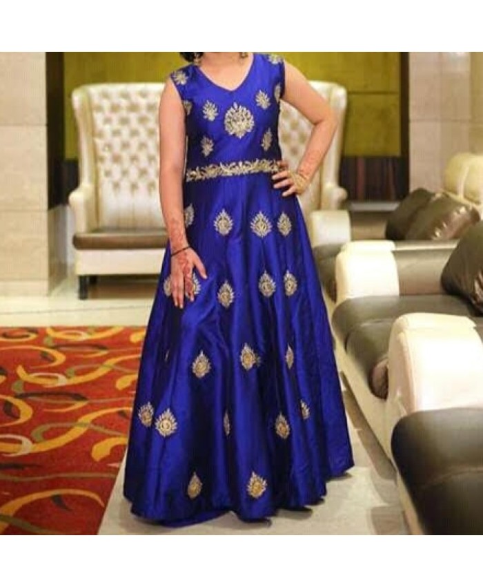 Art Silk Party Wear Gown in Blue with Printed work | Party wear gown, Gowns,  Party wear