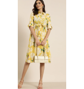 Yellow and off white printed floral dress