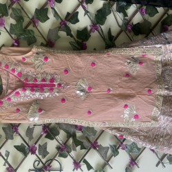 Beautiful pink sharara suit and blue halter neck gown