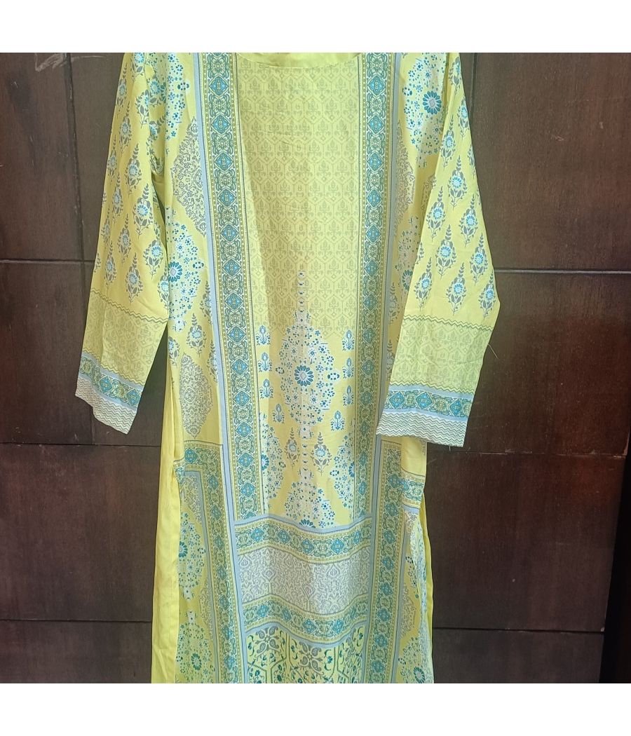 Ahika Yellow printed kurta straight fit
