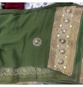 Green and pink embroidered saree
