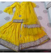 Best for Haldi Yellow Sharara set with a Net frill Dupatta - Top  Bottom Fabric Crepe