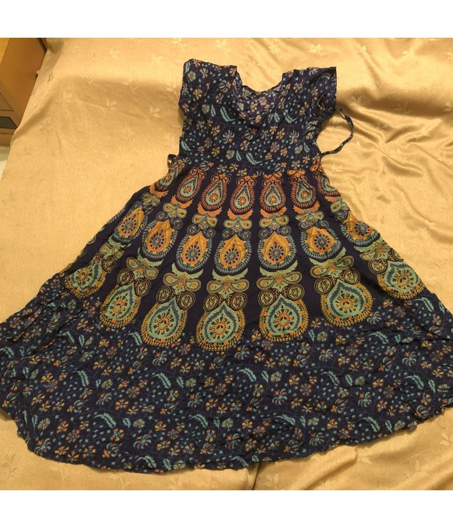 Ethnic Maxi Dress Cotton Dark Blue