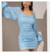 Urbanic Blue Ruched Bodycon Dress