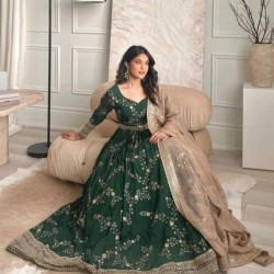 Green sequin ethnic anarkali gown