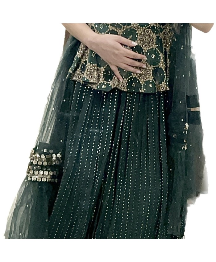 Buy Women Ivory Sequin Embroidered Kurta Set With Lehenga Skirt And Dupatta  - Ready To Wear Lehengas - Indya