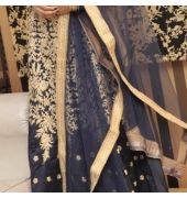 Dark blue indian suit long with dupatta and bottom wear