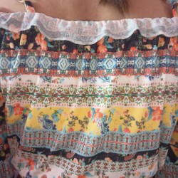 Multi colored off shoulder crop top