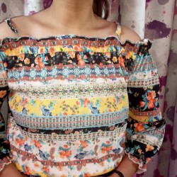 Multi colored off shoulder crop top