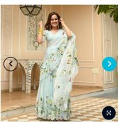 pre draped blue floral saree