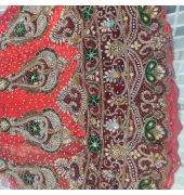 Very heavy and beautiful wedding lehga in red colour with velvet touch