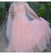 Traditional light pink gown for wedding or reception function