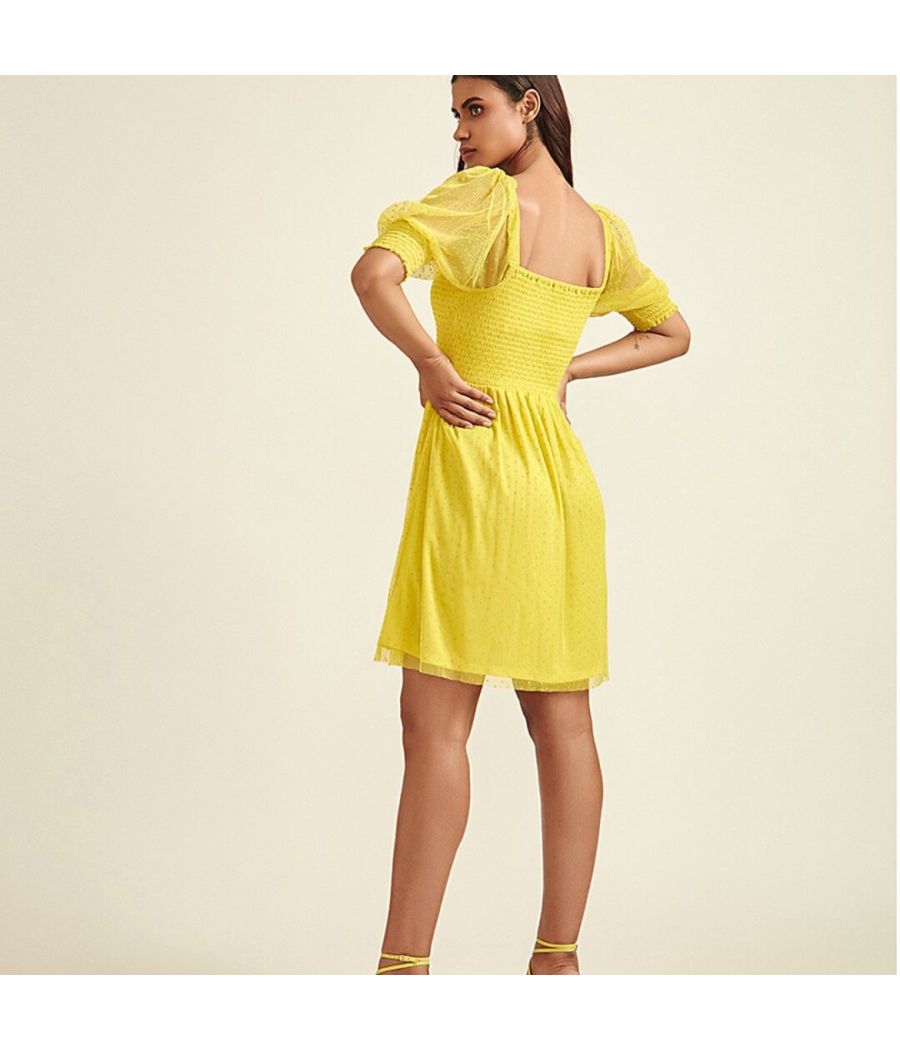 Yellow Solid and Flare Dress