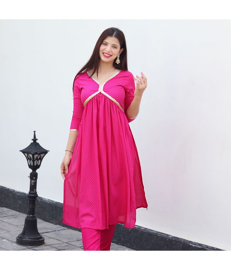 Buy PINK POLKA DOT KURTA SET Online for Women/Men/Kids in India - Etashee