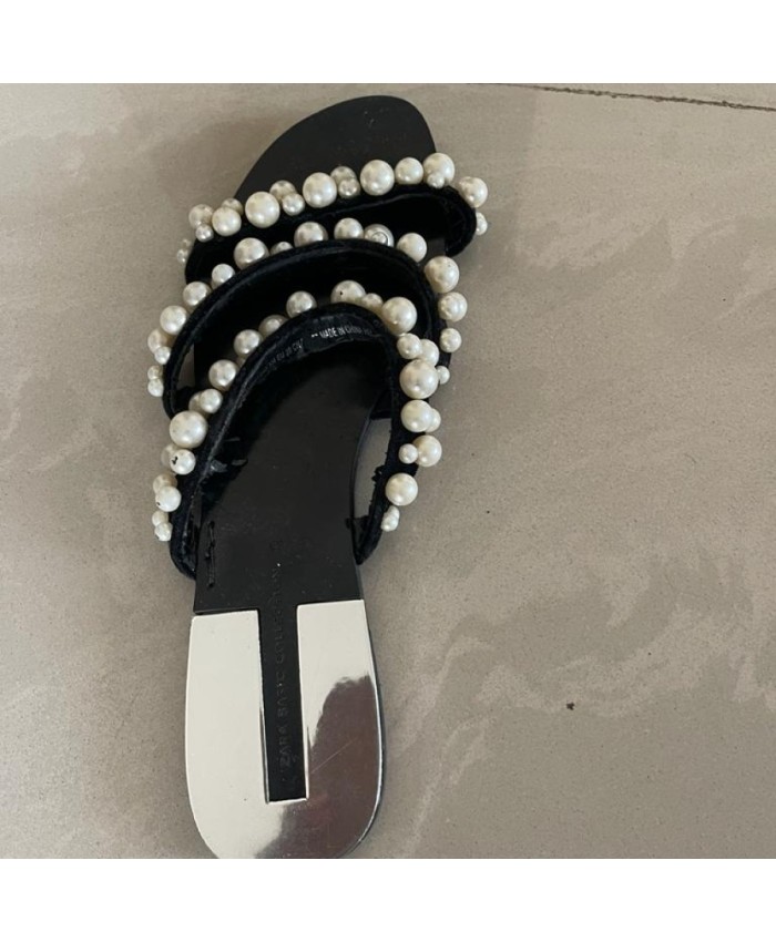 Zara Women s Pearl Leather Sling Back Flats Sandals Size 6 | eBay