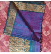 Kanchi silk saree royal blue colour with golden zari border and pallu