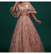 Koskii Cream Sequins Net Designer Gown