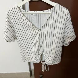 Zara Crop top White Striped Size Medium