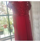 Red party wear gown with sequins