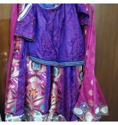 Its a beautiful designer silk lehnga with very royal choli Along with heavy patch work  A pink dupatta is also very attractive with this royal look lehnga