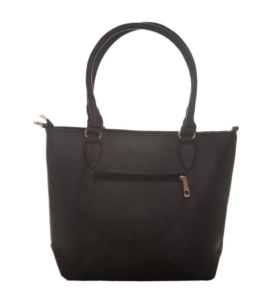 Aliado Faux Leather Solid Black Zipper Closure Handbag 