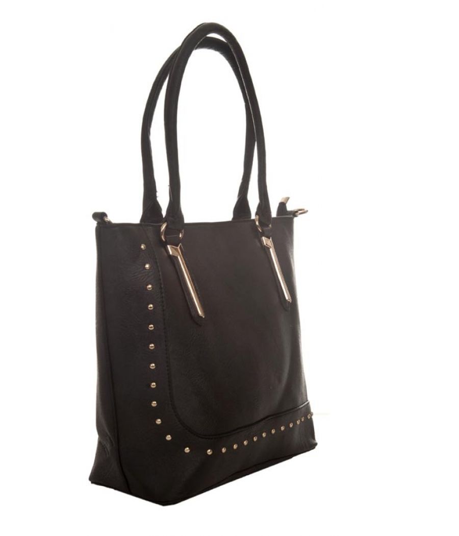 Aliado Faux Leather Solid Black Zipper Closure Handbag 