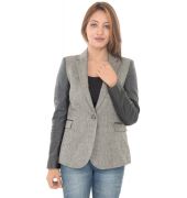 Zara Basic Grey Faux Leather Sleeves Blazer