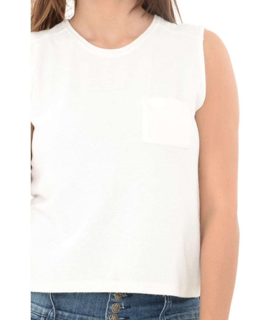Mango Casual White Front Pocket Top