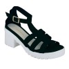 Estatos Faux Leather Block Heel Platform White Sole Strappy Black Gladiator Sandals for Women