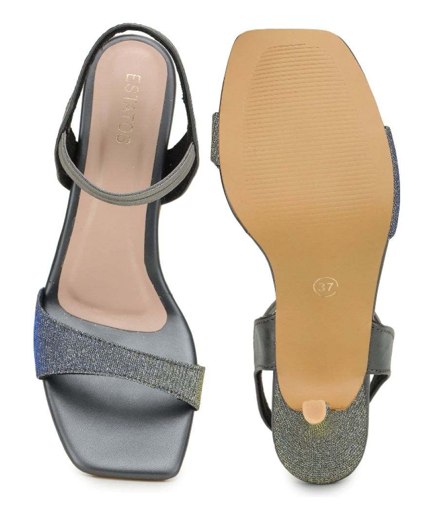 Estatos Ankle Strap Open Toe Grey Color Kitten Heel Sandals	
