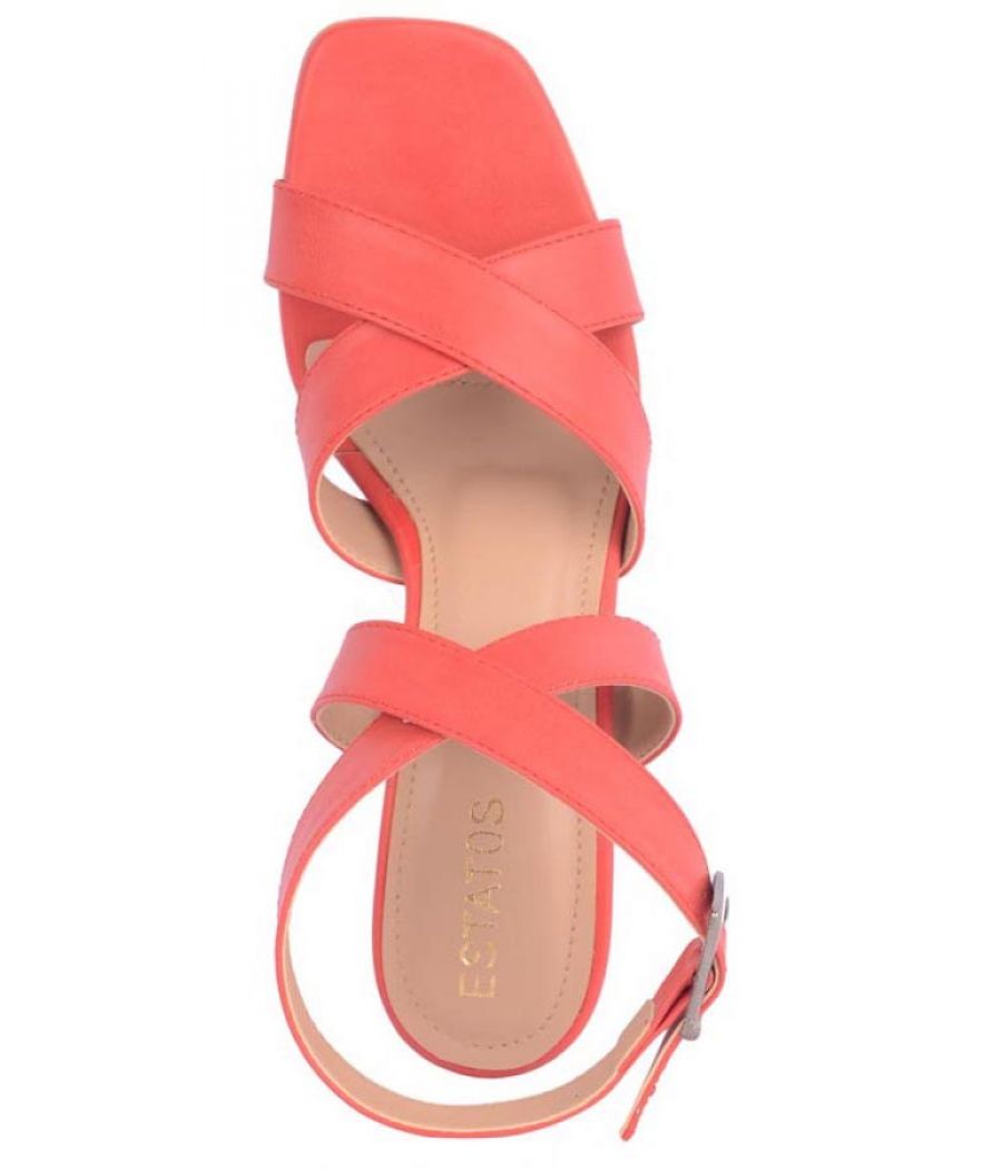 Estatos Synthetic Leather Buckle Closure Cross           Strap Red Sandals