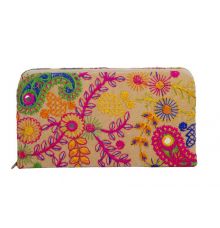 Envie Cloth/Textile/Fabric Embroidered Cream & Multi Zipper Closure   Wallet 