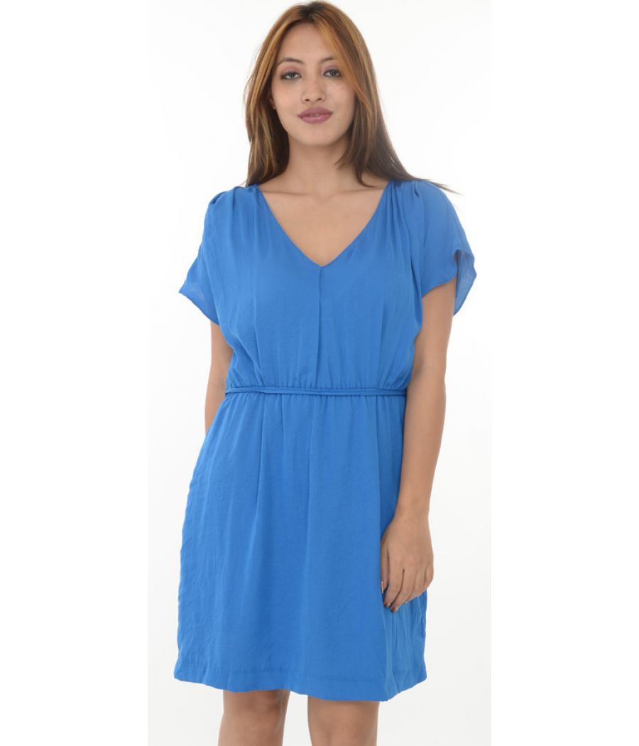 Zara Basic Blue Smoked Waist Shift Dress
