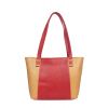 Aliado  Faux Leather Red and Beige Coloured Zipper Closure Bag 