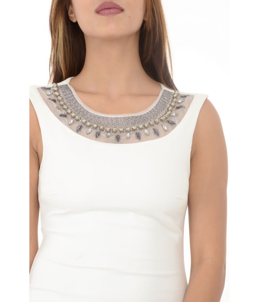 Zara Trafaluc White Neck Embroidered Bodycon Dress