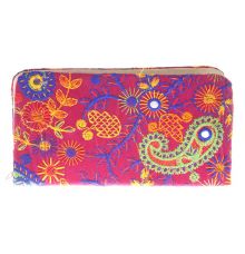 Envie Cloth/Textile/Fabric Pink & Multi Zipper Closure Embroidered Clutch for Women