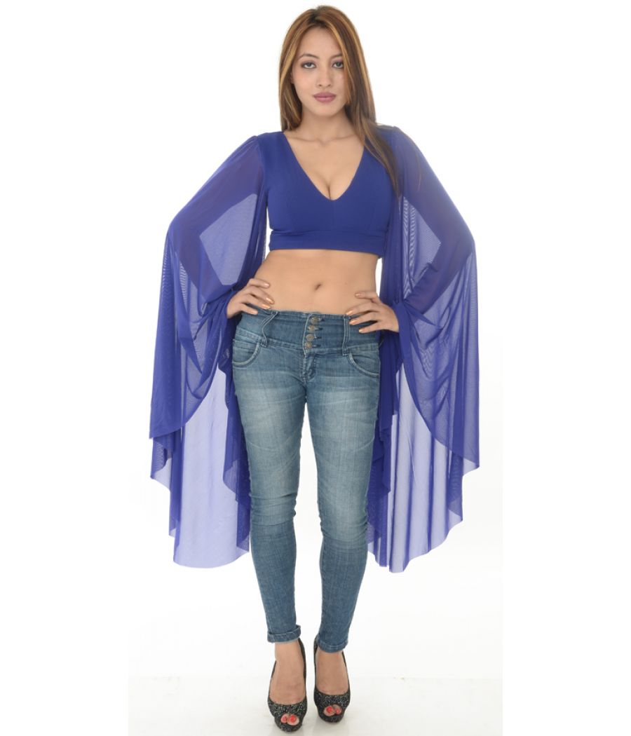Rare London Blue Flared Sleeves Crop Top
