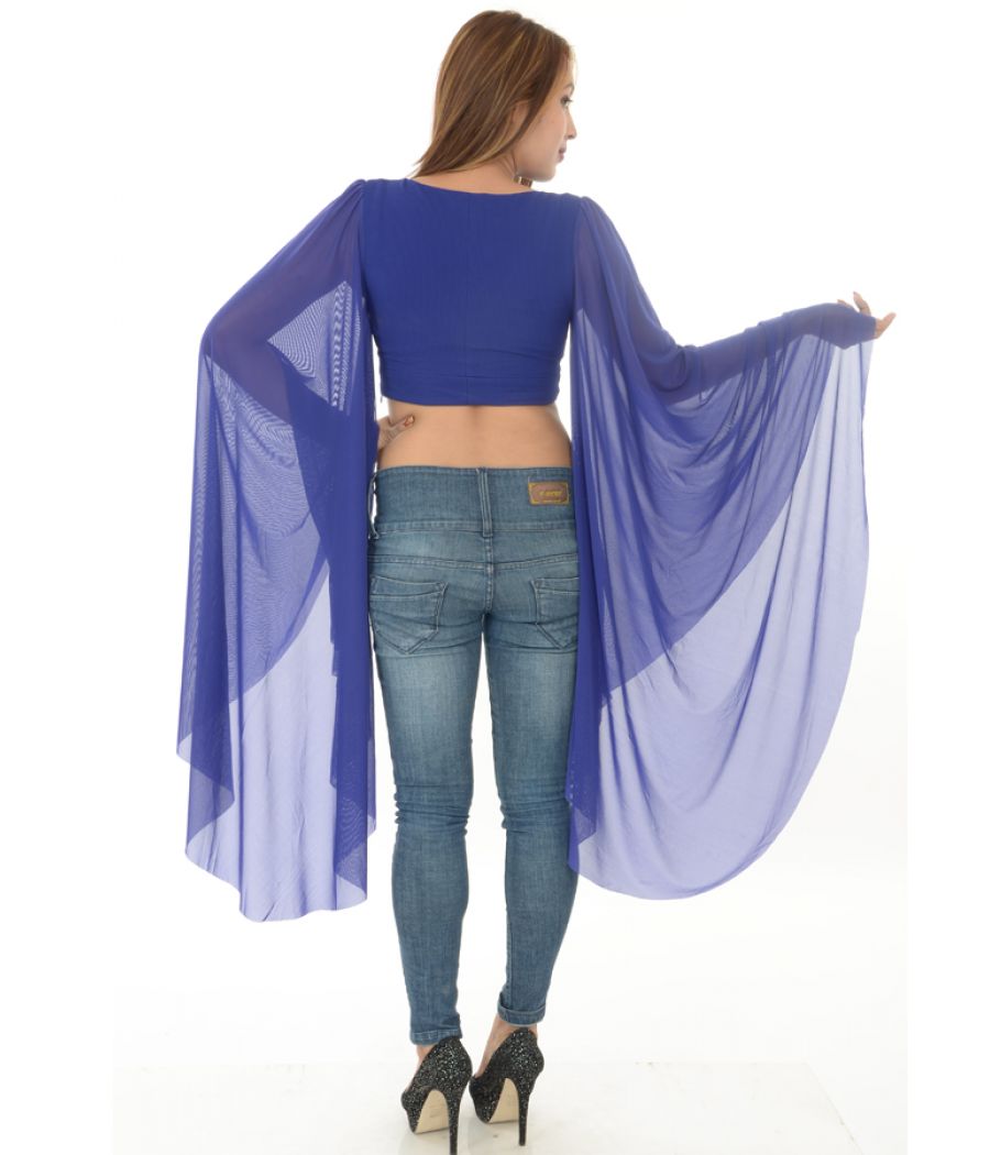 Rare London Blue Flared Sleeves Crop Top