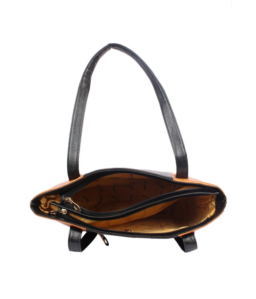 Aliado Faux Leather Black and Brown Coloured  Zipper Closure Handbag 