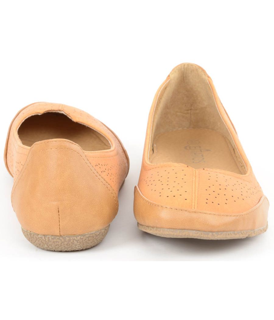 Estatos Perforated Leather Cut work Platform Heeled Light Brown/Orange bellerina/shoes